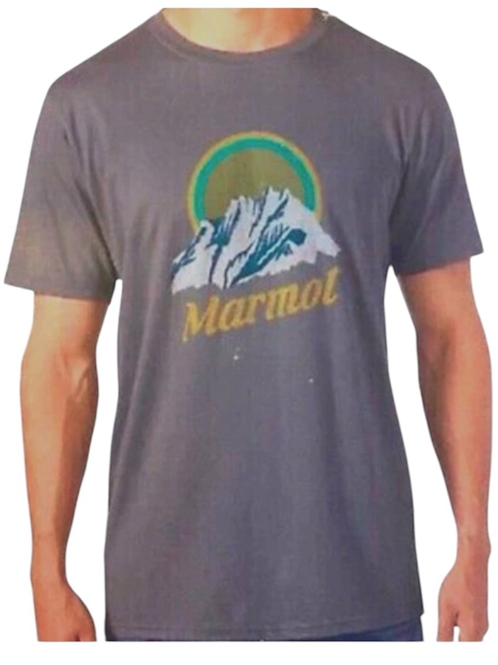 Marmot Gray Short-Sleeve Mountain Graphic Tee with Yellow Logo